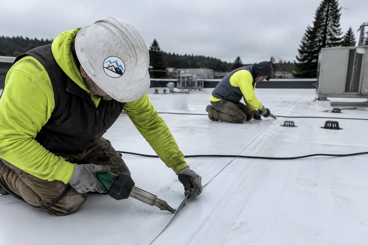 Commercial Roofing underway on a property in Everett, WA