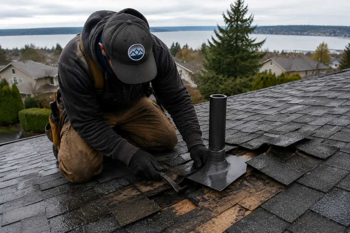 Roof Repair underway on a property in Everett, WA