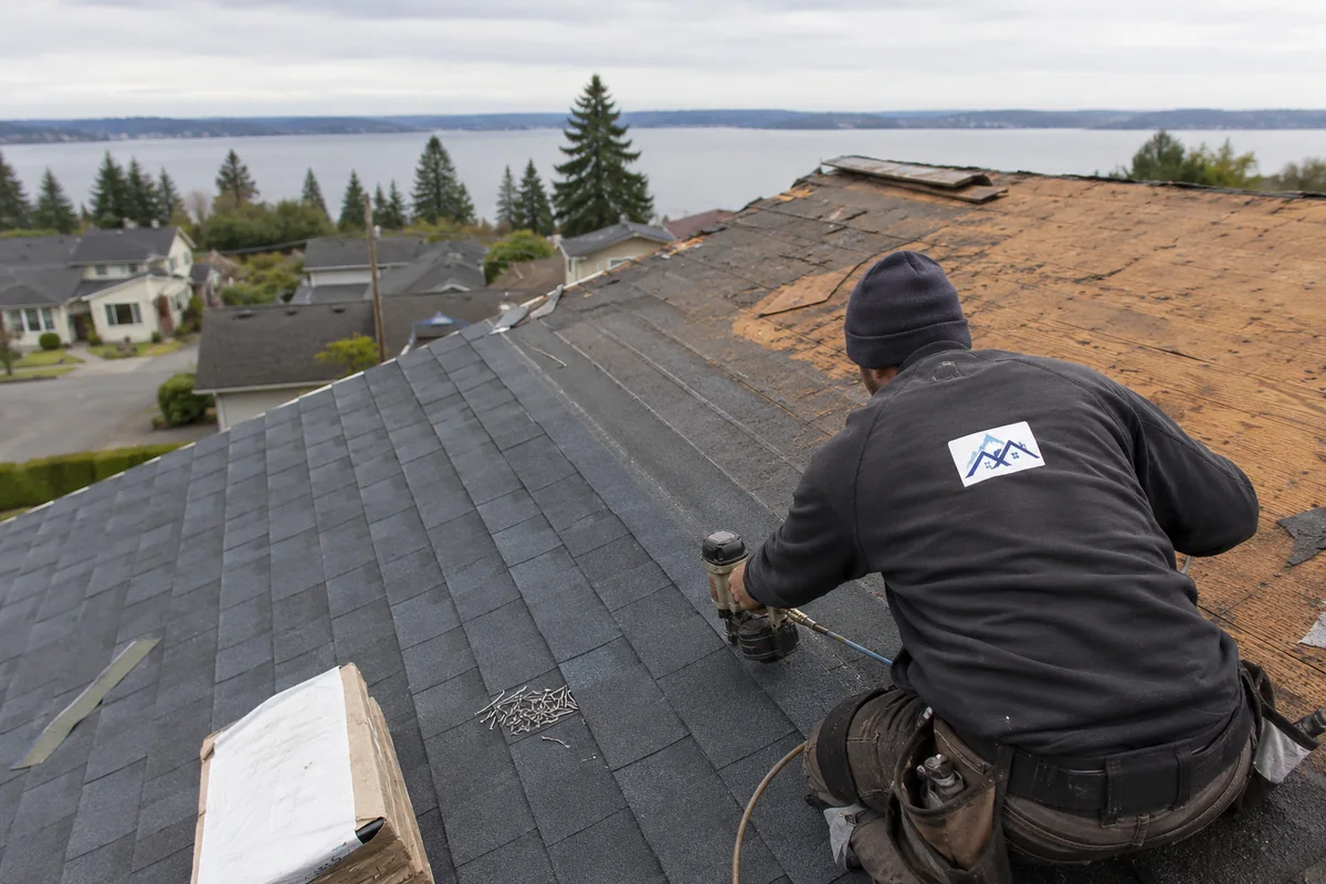 Roof Replacement underway on a property in Everett, WA